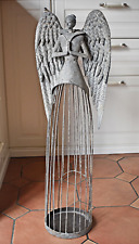 ❀ Große Vintage Deko Figur Engel Frau Metall Grau 73 cm Antik Kerzenhalter SP2