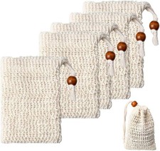 5 Stück Sisal Seifenbeutel mit Kordelzug Natur Sparbeutel für Dusche Bad 