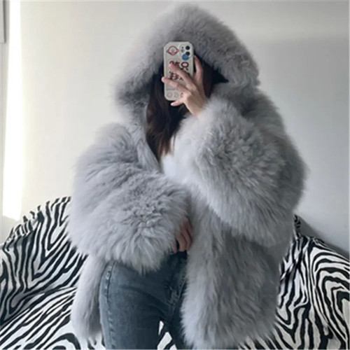 Hooded oversized furry top - furry,