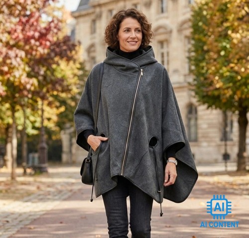 Damen poncho mit - , kapuze