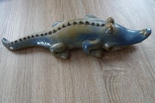 Keramik Figur Krokodil Aligator ca 38 cm lang Tisch Deko mehrfarbig blau