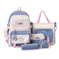 Schulranzen-Set Mädchen 5-teilig Rucksack Tasche Federmäppchen Brustbeutel Blau