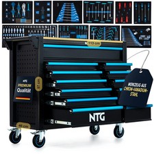 Werkzeugwagen XXL Werstattwagen befüllt 471-tlg. 12 Schubladen + Holzplatte NTG