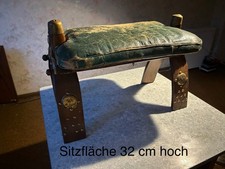 Hocker Leder 60er Fußbank Sitzhocker Lederhocker Vintage Holz Grün Braun Pouf