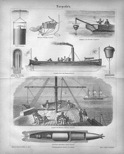 Torpedos Torpedo Schlepp Torpedo Fisch Holzstich 1878 