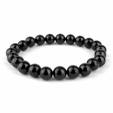 Jet | Gagat schwarzer Bernstein Ø 8 mm Kugel | Perlen Armband flexibel dehnbar