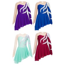 Mädchen Eiskunstlauf Kleid Glitzer Tanzkleid Ballett Trikot Langarm Ballettkleid