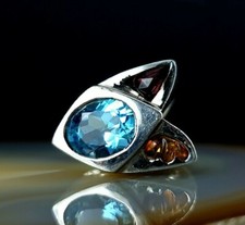 Ring Silber 925 Spinell Citrin & Granat XL massiv 18,3 mm - auffallend & modern 