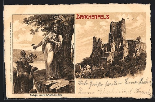 Lithographie drachenfels sage - drachenfels,,