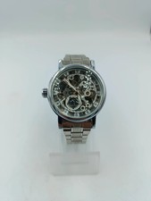 Herren Automatikuhr Silberfarben mit Skelett Zifferblatt