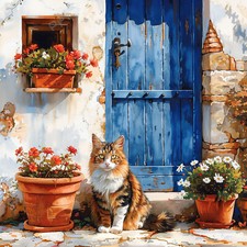 Wandbild Katze Haustür Mediterran Deko Bild Tiere Wanddeko Dekofliese Wandfliese