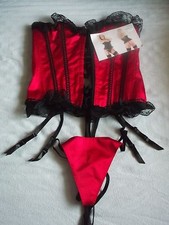 Sexy Halbbrustkorsett -Rot -Häkchenleiste-Schnürung-Strapshalter – Gr. 40/90-Neu