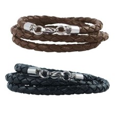 Lederkette Lederarmband 4 - 6 mm Karabiner Verschluss Schwarz / Braun geflochten