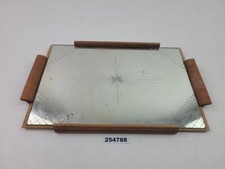 Kleines Tablett Glasspiegel Handgeschliffen Stern Holzrahmen Vintage #254788