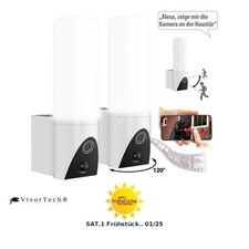 VisorTech 2er-Set LED-Außenwandleuchte & WLAN-2K-Kamera, PIR, App, weiß