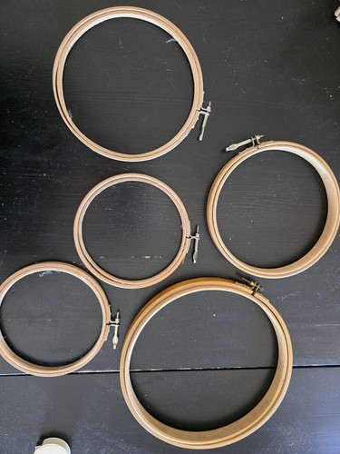 5er set stickrahmen holz - set, rund