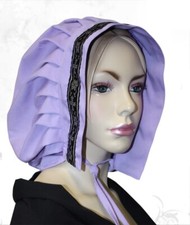 Tudorhaube Flieder groß mit Borte Mittelalter Larp Haube Kopfbedeckung Theater