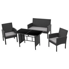 B-Ware BROOKLYN XL Rattan Garten Möbel Set mit Tisch 2x Sessel 2er Sofa Schwarz
