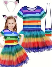 Süßes Mädchen Kostüm mit Regenbogenrock und Katzenohren &Tasche, Gr.110/116