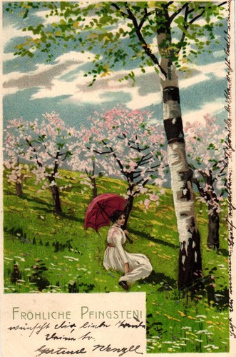 Pfingsten frau mit - pfingsten,, schirm