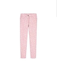 Damen Hose |Damen Stretchhose Gr.38 Rosa Mit Allover Druck Blumen & Blätter 