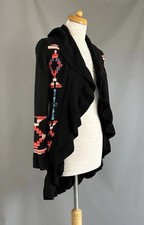 Storybook Knits Black % Cotton Cardigan Azteken Rüschen Cardigan Size Small S