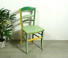 Alter Stuhl Holz um 1900, Frankfurter Stil, handbemalt in Grüntönen mit Gelb