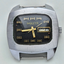 Raketa Dual Calendar White dial USSR Soviet Watch Caliber TANK 2628.N 19 jewels