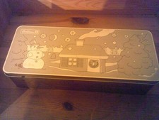 alte Bahlsen-Keksdose - Weihnachtsmotive - goldfarbend - 30 x 12 x 7 cm