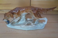 ROYAL DUX GROSSER JAGDHUND MIT ENTE GLASIERT PORZELLAN Art déco