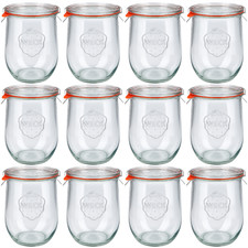 12er Set 1.050 ml WECK-Tulpengläser Einmachgläser mit Deckeln, Ringen & Klammern