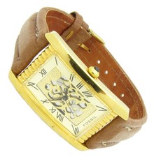 Fossil Skelett Damen Armbanduhr Edelstahl Leder vergoldet SK-5077 Batt neu S247