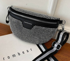 Handtasche mit Strass Glitzer Umhängetasche Bauchtasche Crossbody  M9 Schwarz