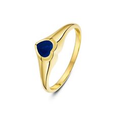 Romantischer Siegelring Damen 9 kt Gelbgold Herzform blaues Lapisband