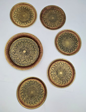 ? Vintage BAR: 6 x MESSINGTELLER ziseliert & coloriert Ø10+13cm - Orient 1950er