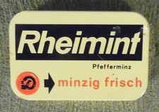 Alte Dose , Blechdose , Bonbondose , Rheimint Pfefferminz 25 g , 8 x 5 x 1,5 cm