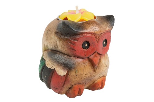 Eule teelichthalter aus holz - teelichthalter,