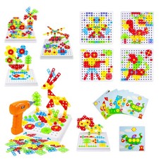 Steckspiel Kinder ab 3 Jahre, Mosaik, Werkzeugkoffer, 3D Puzzle, Lernspielzeug