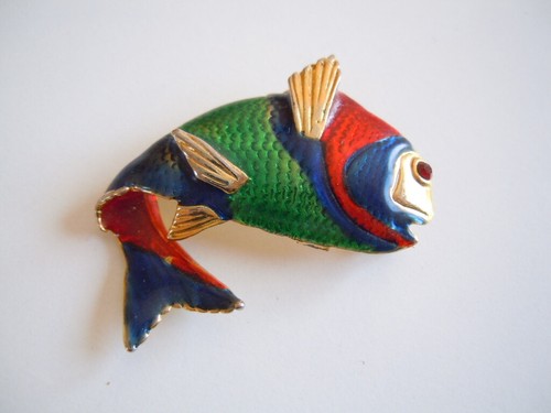 Brosche bunt email fisch - brosche,