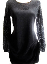 Kleid Kleines Schwarzes Mini Ausbrenner Rosen Pannesamt langarm tailliert Gr.38M