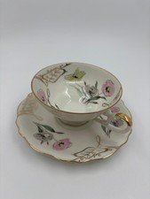 Schirnding Bavaria Mokkatasse mit Untertasse, floral, Goldrand, Vintage