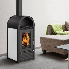 Kaminofen wasserführend Schmitzker Marbella Holzofen Weiß Schwedenofen 8 kW