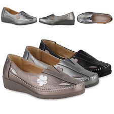 Damen Slip Ons Slippers Bequeme Wedges Blumen Profil-Sohle Schuhe 841042