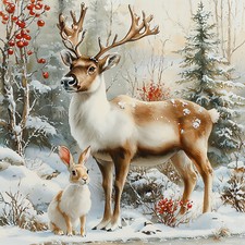 Wandbild Rentier Hase Wald