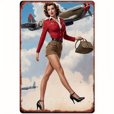 Blechschild Flugzeug mit Pinup