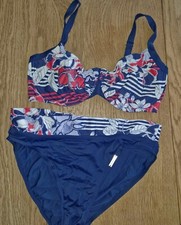 Olympia Bikini 2-teilig dunkelblau mit Blumenmuster Hose Größe 40/ 38 F-CUP