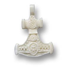 Halskette mit Mjölnir Amulett Anhänger Bone Knochen Thor Thors Hammer PB201