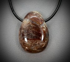 PIETERSIT (Sturmstein) EDELSTEIN-ANHÄNGER TROMMELSTEIN - gebohrt +Lederband #9