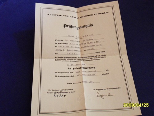 Gesellenbrief 1941 - gesellenbrief,