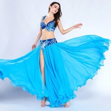 RÄUMUNGVERKAUF hochwertiges 3 teil. Profi Bauchtanz Kostüm BH Gürtel Rock Blau